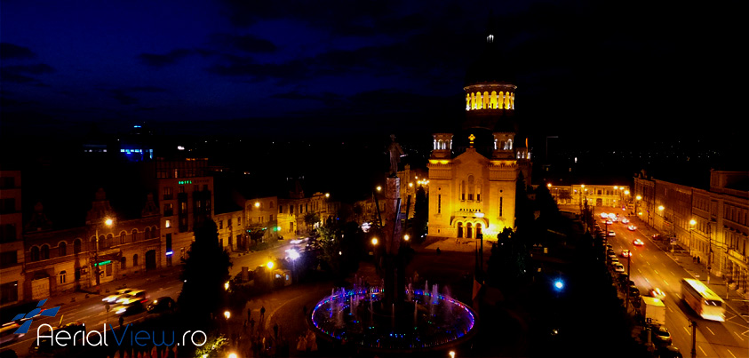 Piata Avram Iancu Fotografie drona noaptea